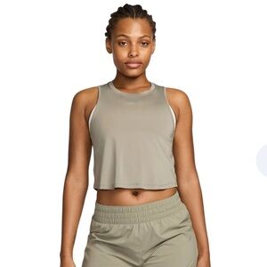 NIKE ONE, CLASSIC DRI-FIT CROPPED TANK TOP, Light Army/Black, Small